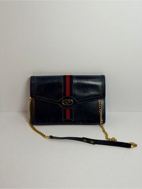 Vintage Gucci Ophidia Chain Wallet Crossbody Bag in Navy Leather PROJECT